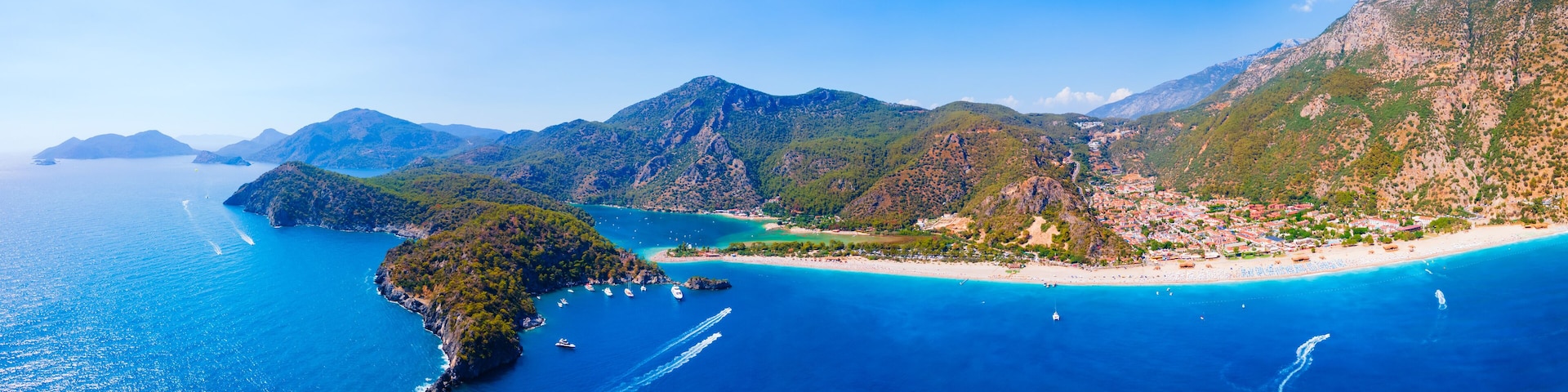 Oludeniz beach aerial panoramic view in Turkey