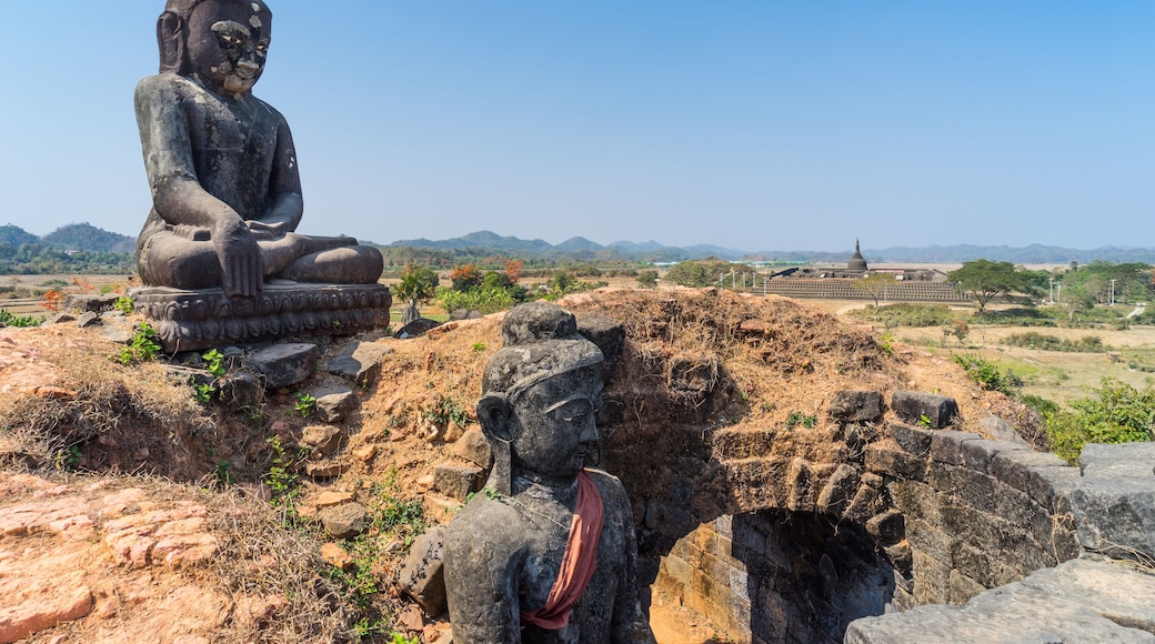 Old Buddha statue at Mrauk-U ancient city, Rakhine, Myanmar