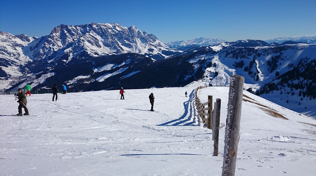 View from the top of the chair lift at Aberg, one of the ski fields near Maria Alm. Really nice skiing area and lots of on the mountain cafes and accommodation.. Though the night life isn't the best, more of a family mountain.