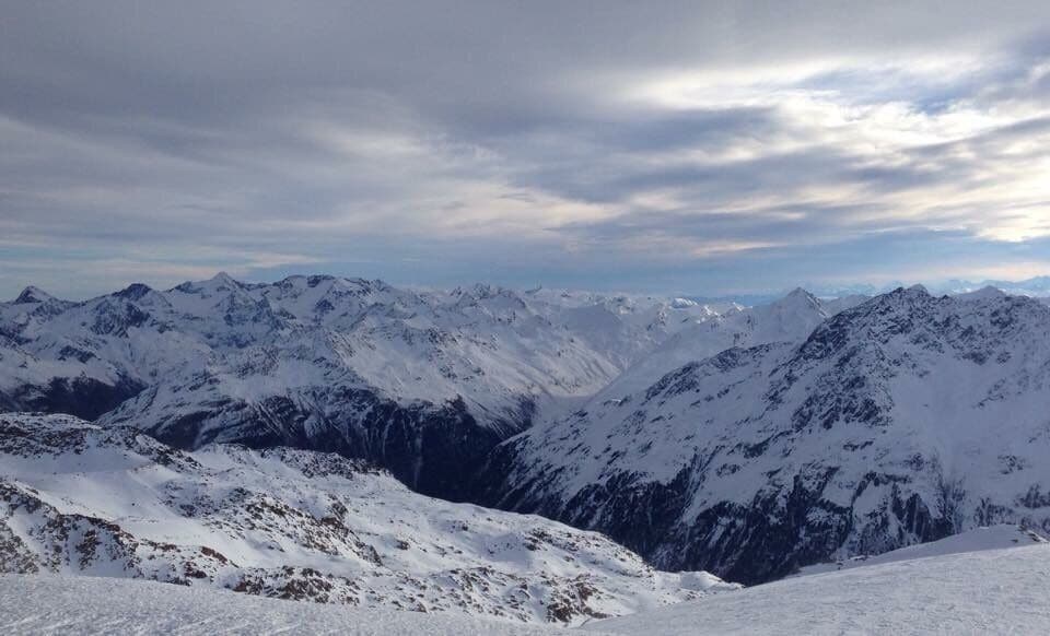 This picture was taken in December 2014 on one of the many peaks at Sölden Ski Resort. The resort is so massive that you could ski all day and never repeat the same slope. #Alps #Skiing #Soelden #Mountains #Snow