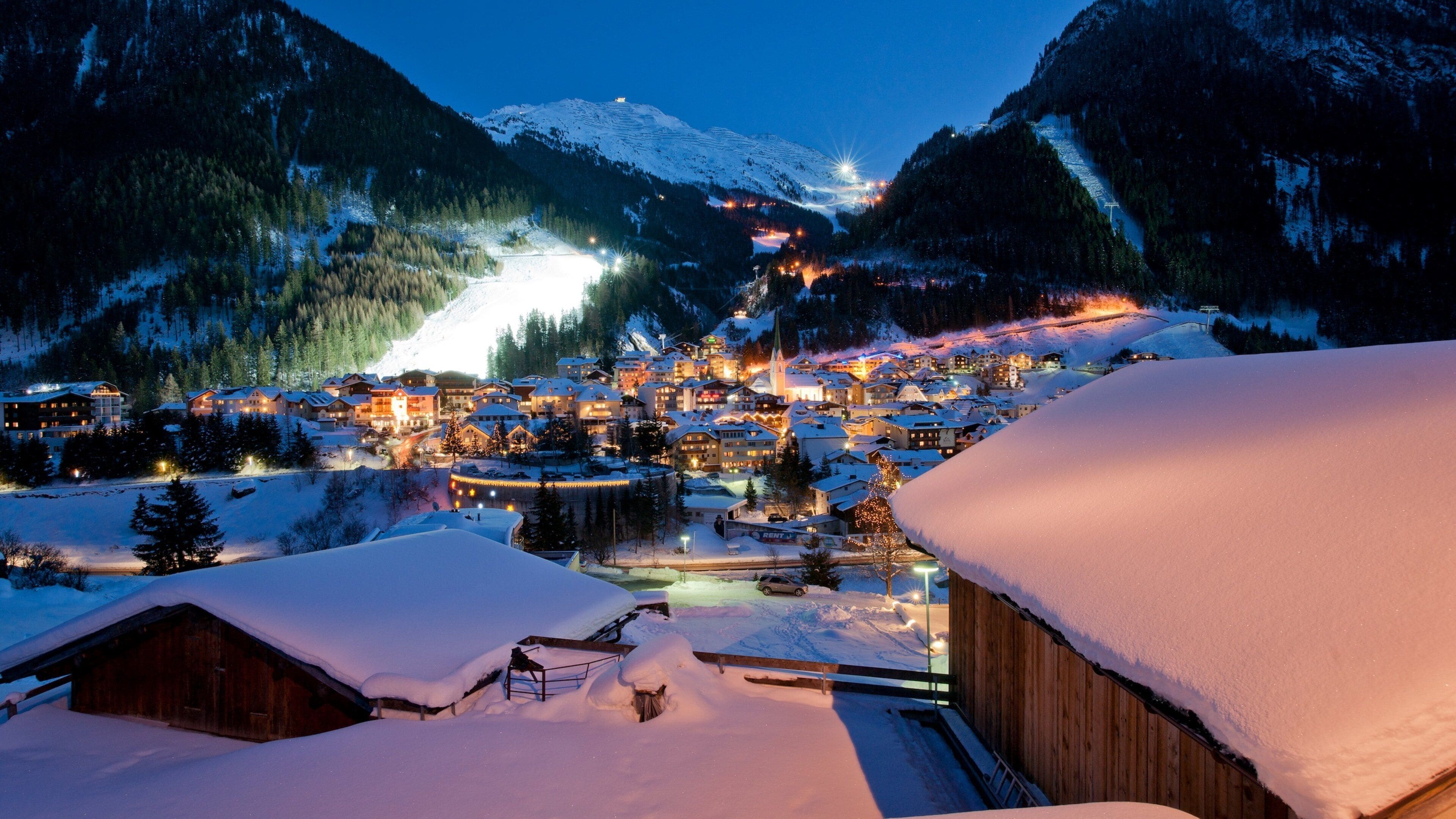 Ischgl featuring snow, a small town or village and night scenes