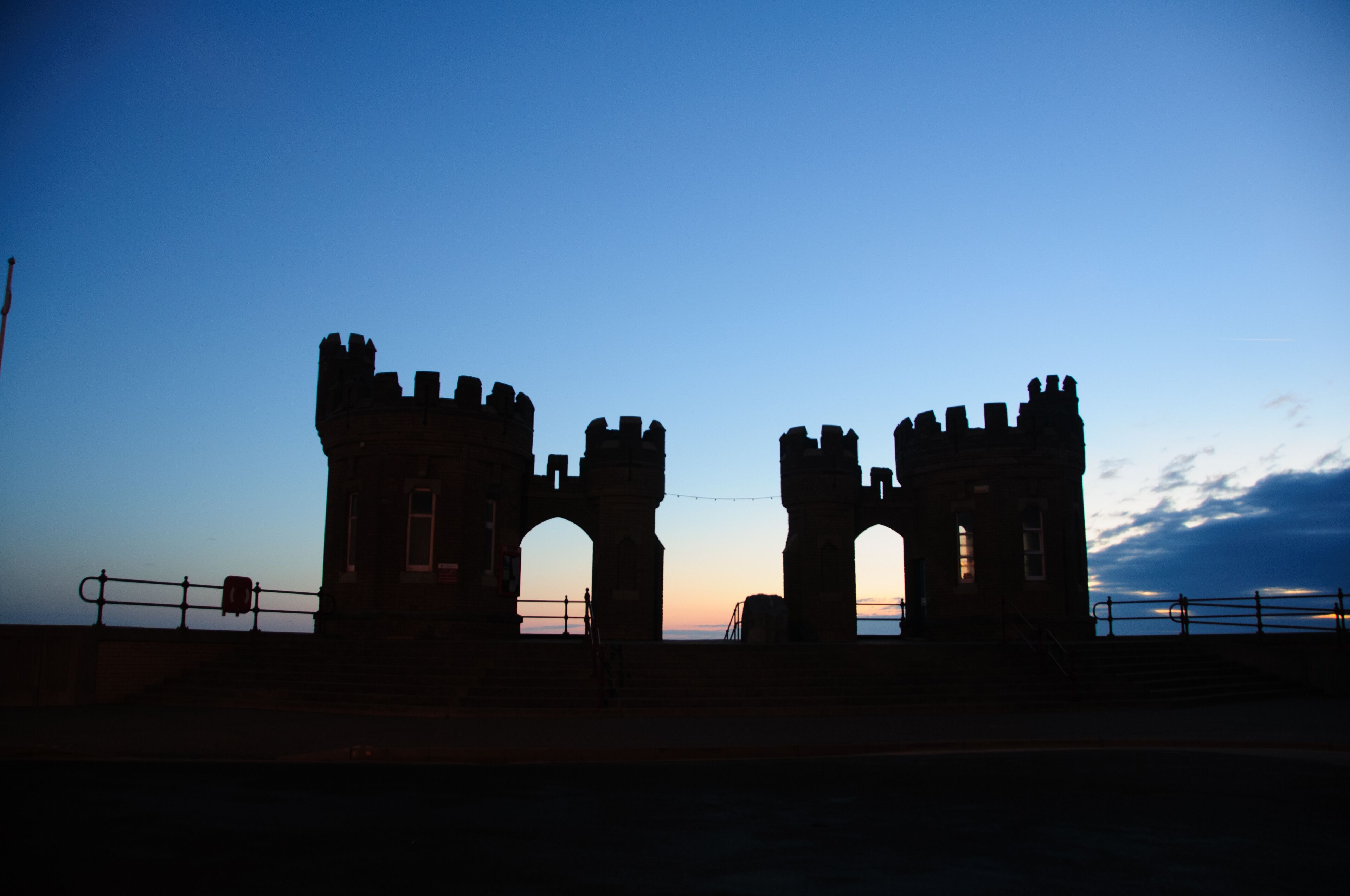 Withernsea seafront showing the twin towers