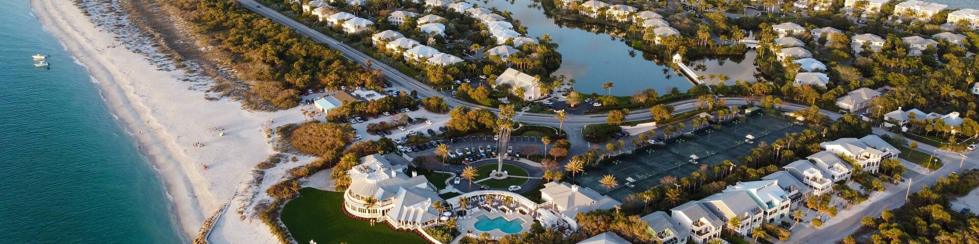 Aerial view of Gasparilla Island State Park on Boca Grande, FL