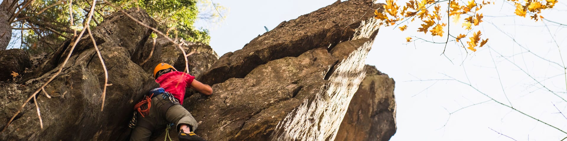Male Lead Climber at Rumney New Hampshire in Autumn