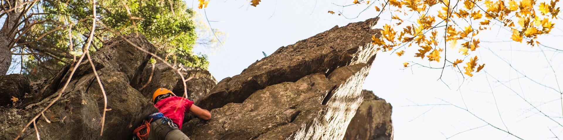 Male Lead Climber at Rumney New Hampshire in Autumn