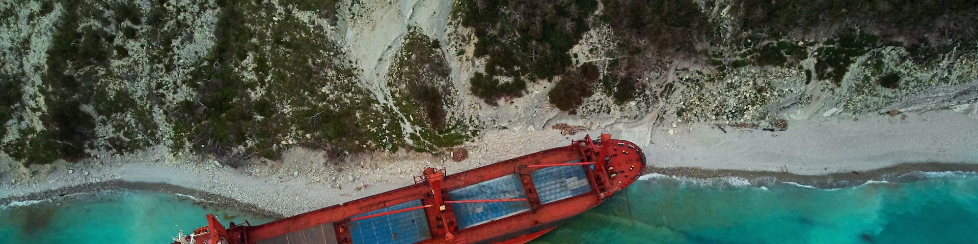 top view of the cargo ship stranded