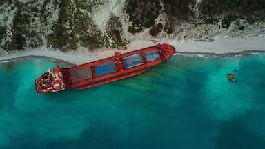 top view of the cargo ship stranded