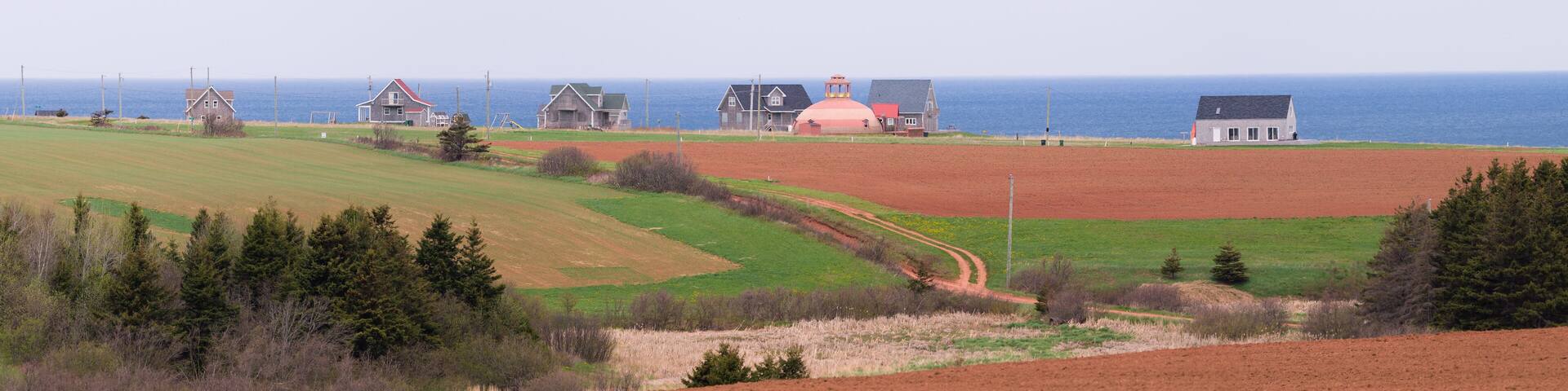 Panoramic views of the beautiful agricultural and cultivated scenic village view of the Prince Edward Island, Canada