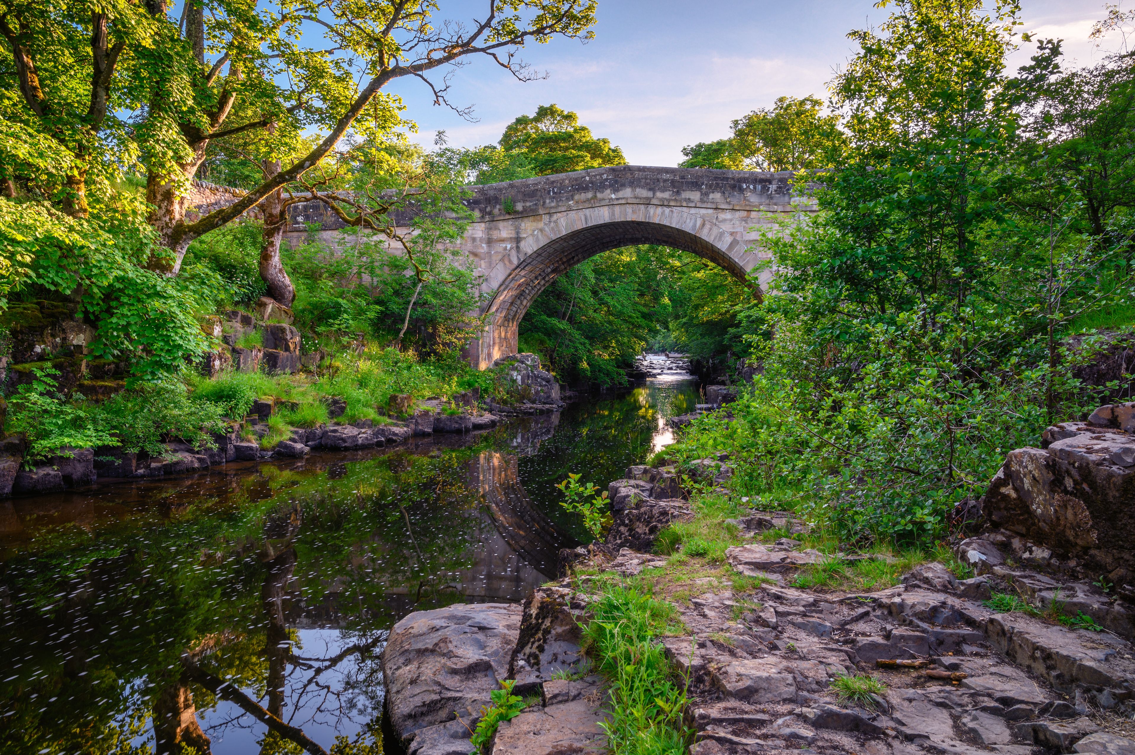 River Wear below Stanhope Road Bridge, Stanhope is a small market town in County Durham situated on the upper reaches of the River Wear in Weardale