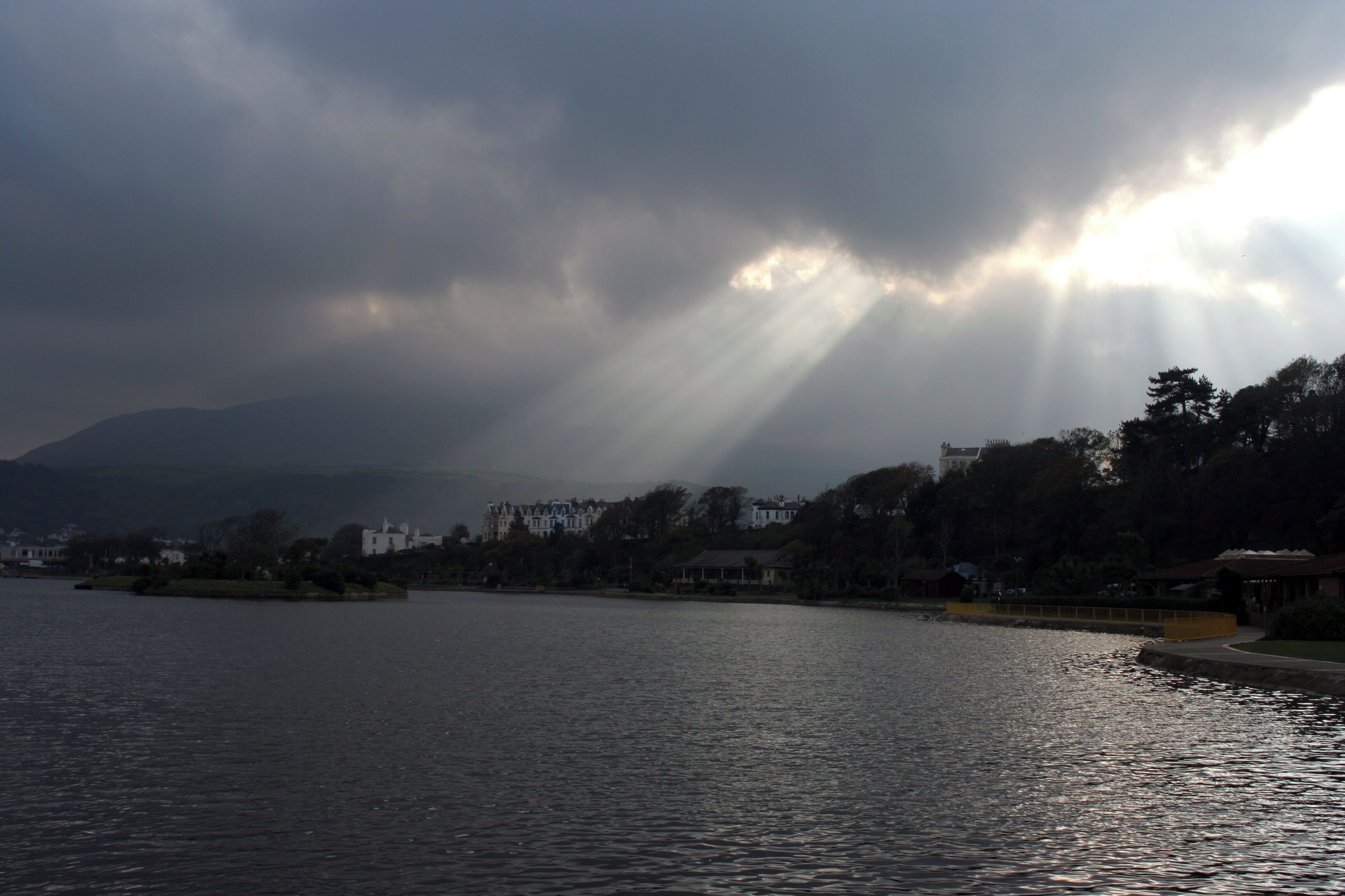 The sun breaks through after the rain.