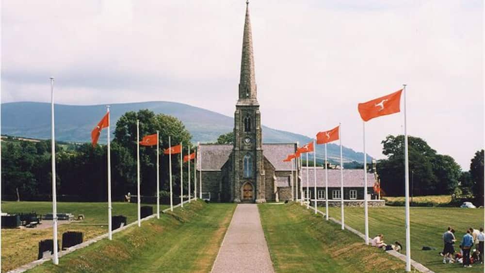St Johns Church with IOM Flags.