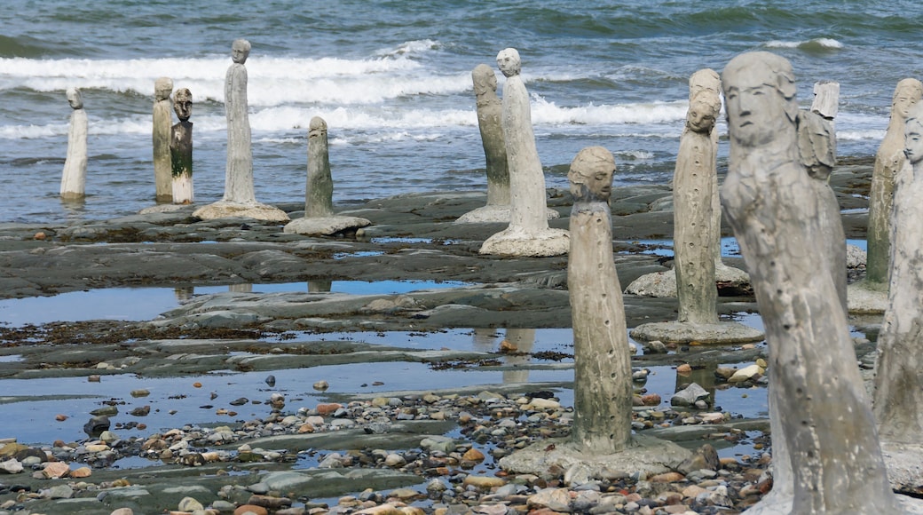 stonework statues leading into the St. Laurence River, Quebec, Canada