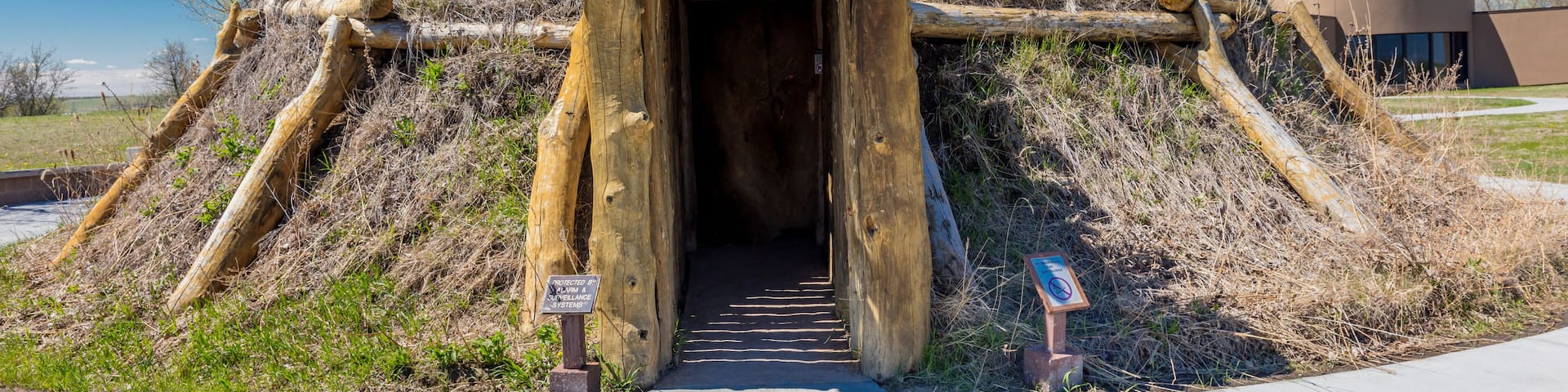 MAY 20, FORT MANDAN, NORTH DAKOTA, USA - Earth Lodge replica shown at Knife River Indian Village, the site where Sacagawea meets Lewis and Clark for their 1804-1806 expedition