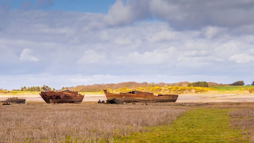 Old wooden and metal boats at Fleetwood Boat Graveyard, Fleetwood, Lancashire, UK