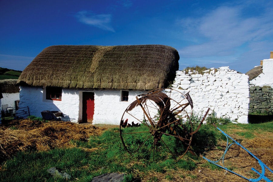Cottage with a thatched roof, Cregnesh, Isle of Man, British Isles