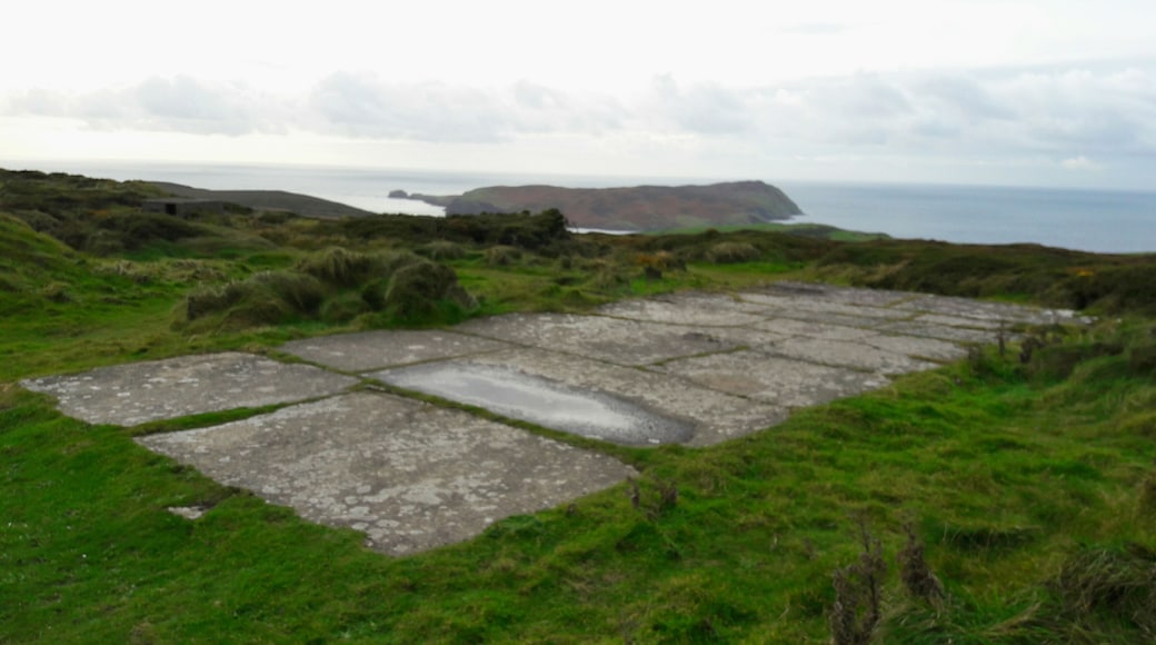 The remaining foundation of a building at the former radar station, Mull Hill near Cregneash, Isle of Man