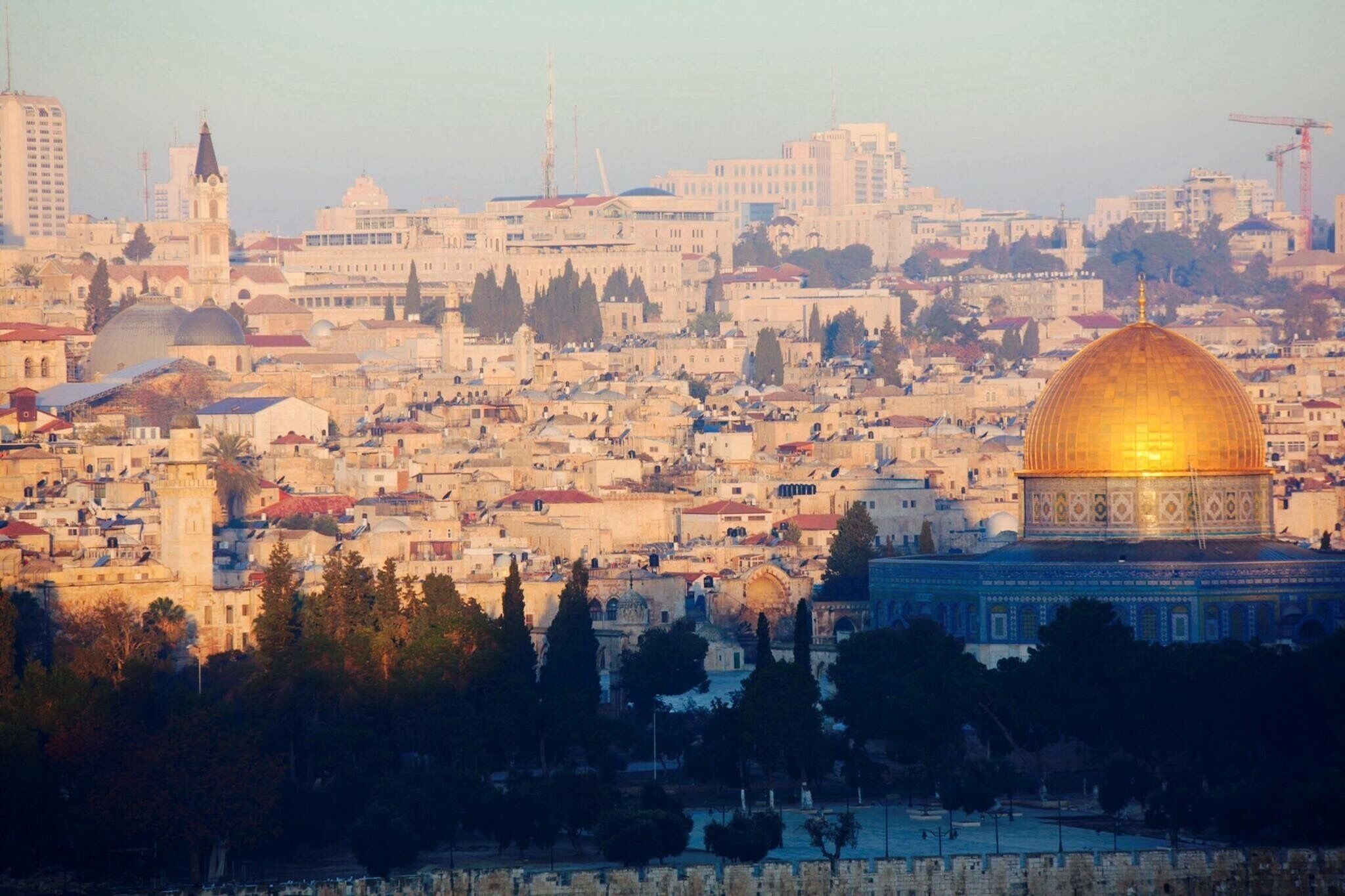 Sunrise on esplanade of the mosque 