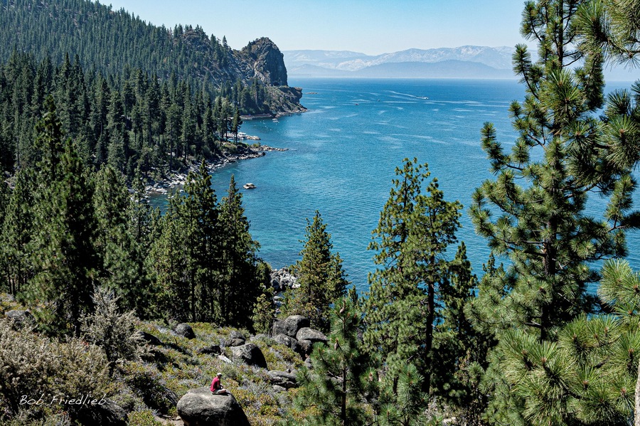 Overlooking Lake Tahoe from Hwy 50 on the Nevada side of lake. Cave Rock can be seen in the upper left of the photo. Always a spectacular view!
