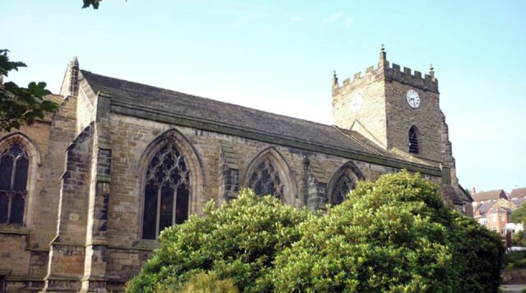 Nave and west tower of St Thomas the Martyr's parish church, Up Holland, Lancashire, England, seen from the northeast