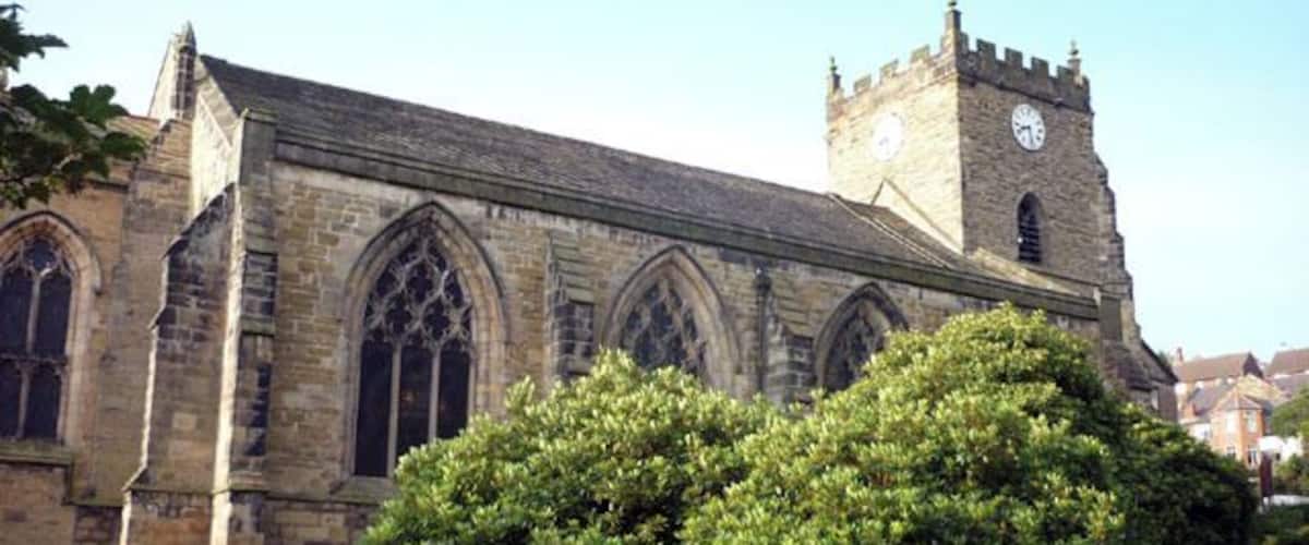 Nave and west tower of St Thomas the Martyr's parish church, Up Holland, Lancashire, England, seen from the northeast