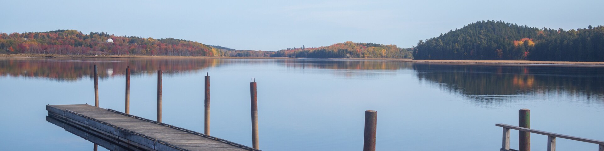 Machiasport Maine Pier and Mountains Reflection in water