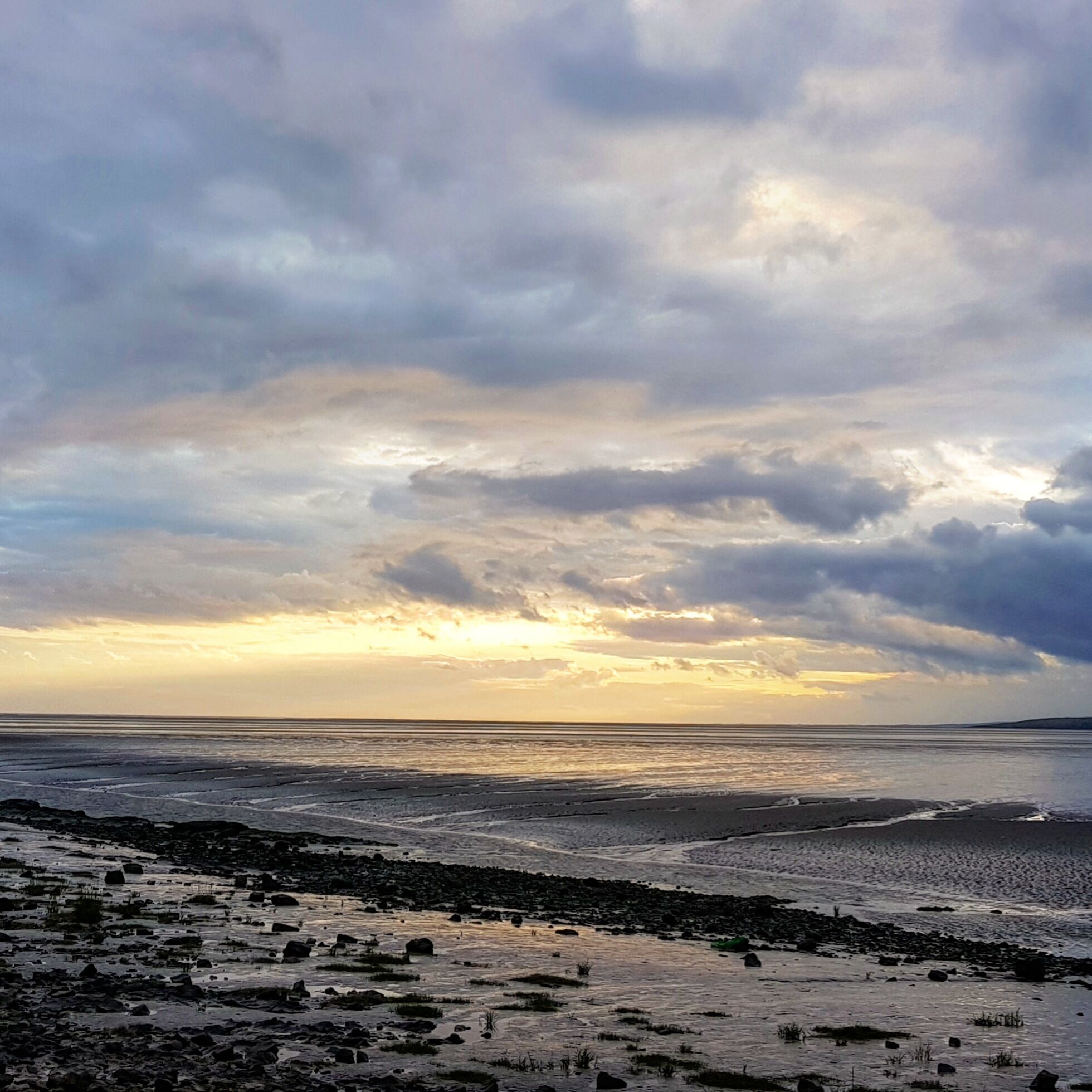 Looking across Morecambe Bay. Grange over Sands to the right over the water.