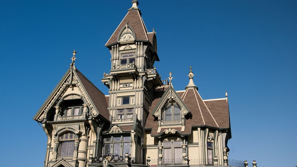 The Carson Mansion in Old Town, Eureka, California.