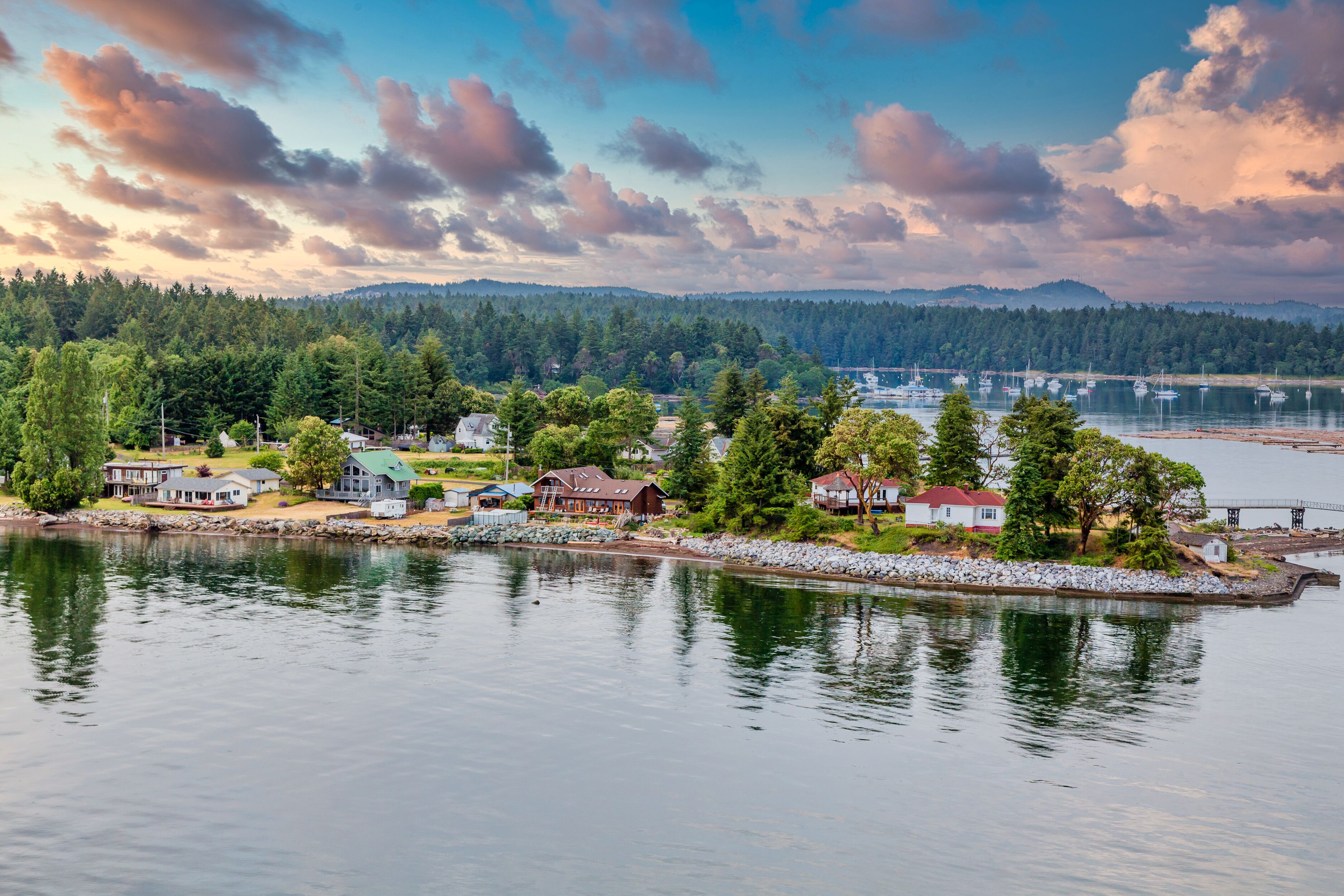 British Columbia Coast and Harbor at Dusk
