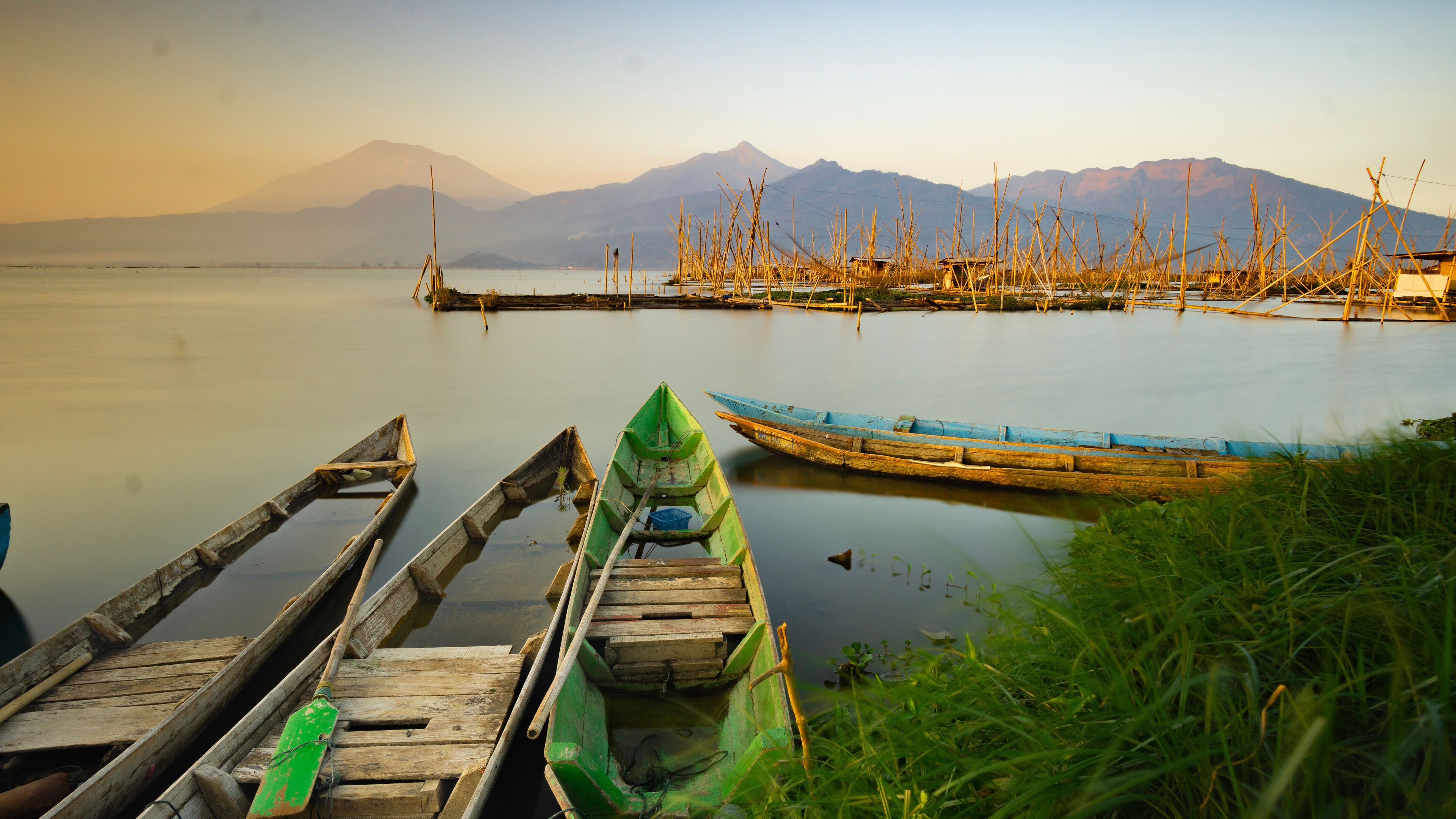 beautifull sunrise or sunset lanscape view of rawa pening lake icon of banyubiru semarang city central java indonesia