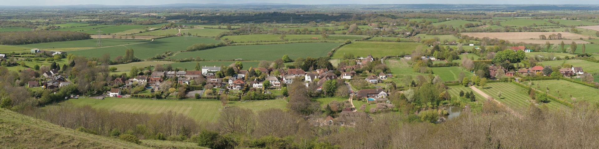 The village of Fulking and surrounds in West Sussex, England, viewed from Devil's Dyke.