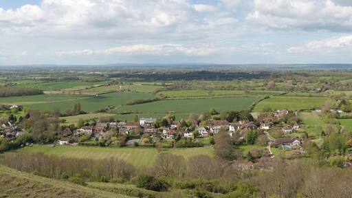 The village of Fulking and surrounds in West Sussex, England, viewed from Devil's Dyke.