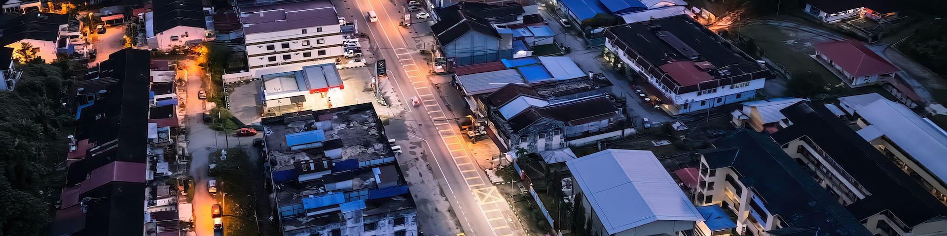 Aerial view of the town of Raub in Pahang at dawn time.