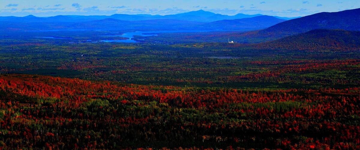 View if Stratton Maine from Quill Hill scenic Lookout in Dallas Plantation Maine.