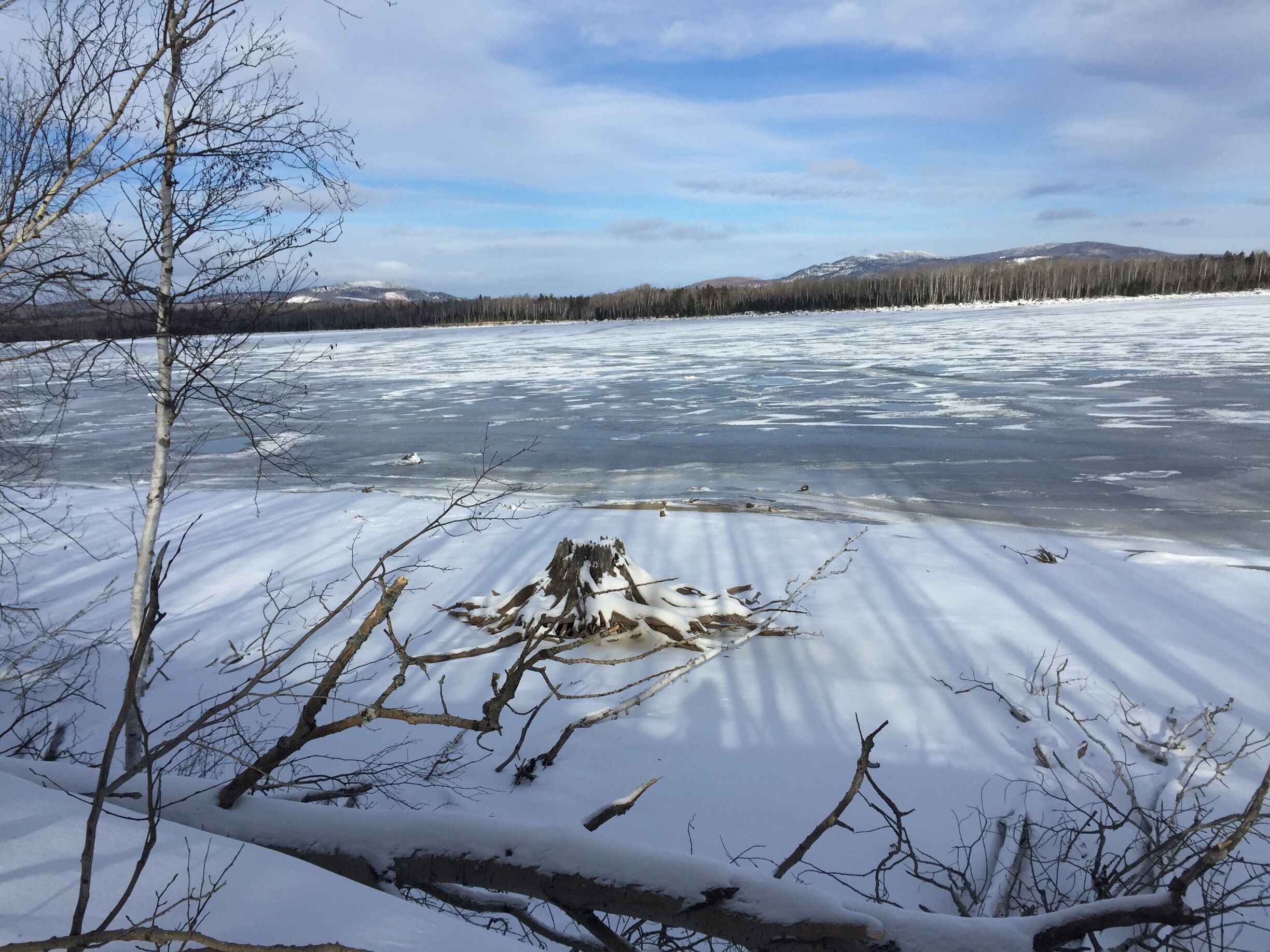 Flagstaff Lake has history there. A town was literally moved before it was flooded to become this lake. When you look at Google maps, you can see the old roads & building foundations. The Maine Huts & Trails is an awesome place to visit and stay. 