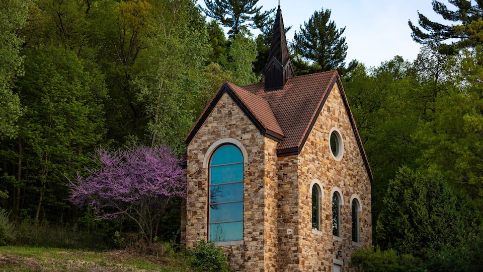 Church buildings at Shrine of Our Lady of Guadalupe at Dusk