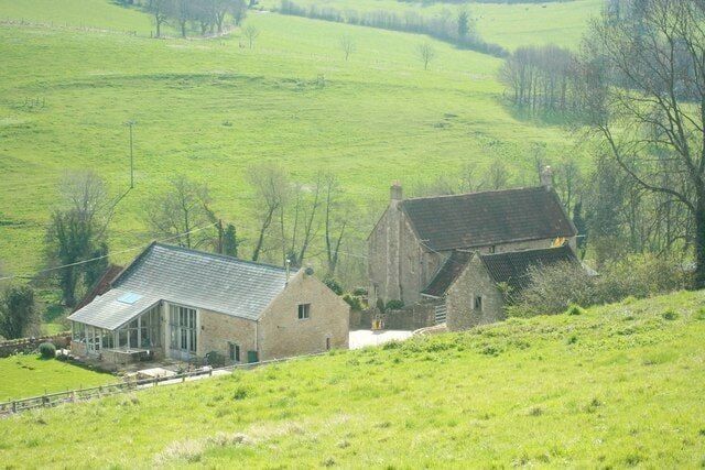 Upper Northend Farm Looking down on the farm from a parallel road.