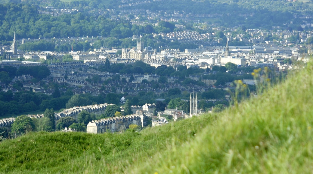 Little Solsbury Hill Fort Looking down on Larkhall with the centre of Bath in the background.