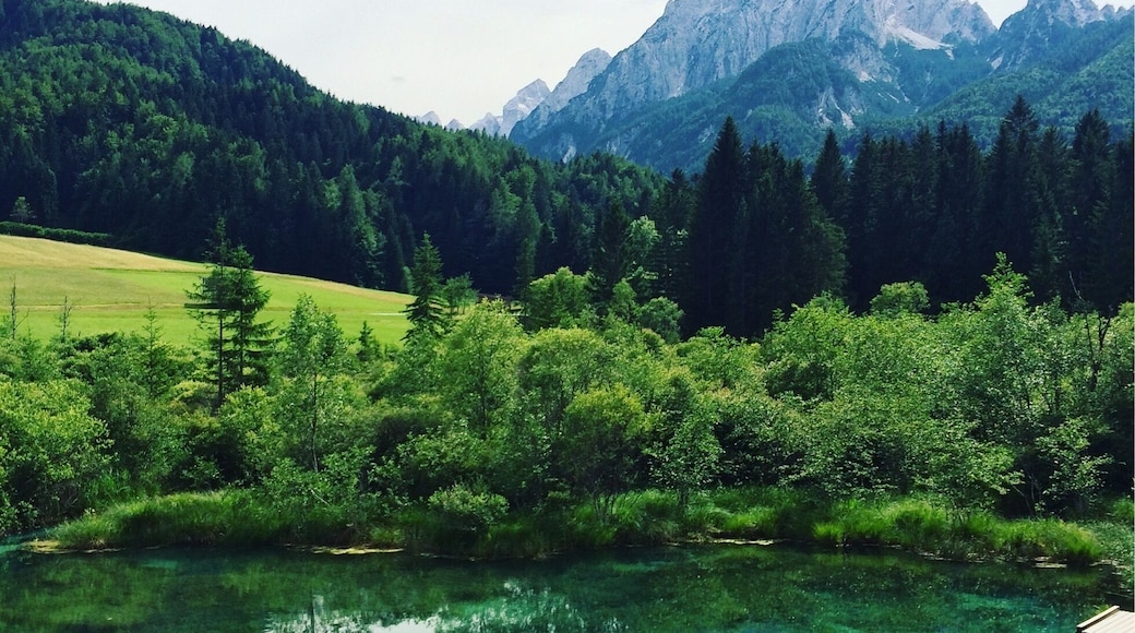 The turquoise lake between the mountains