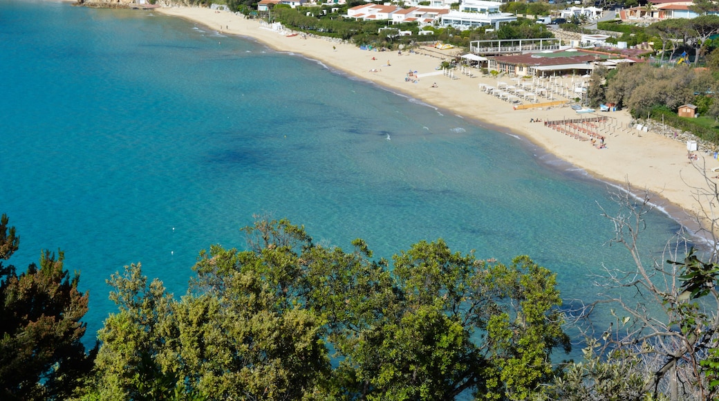 Veduta aerea della spiaggia della Biodola, isola d'Elba, Toscana, Italia
