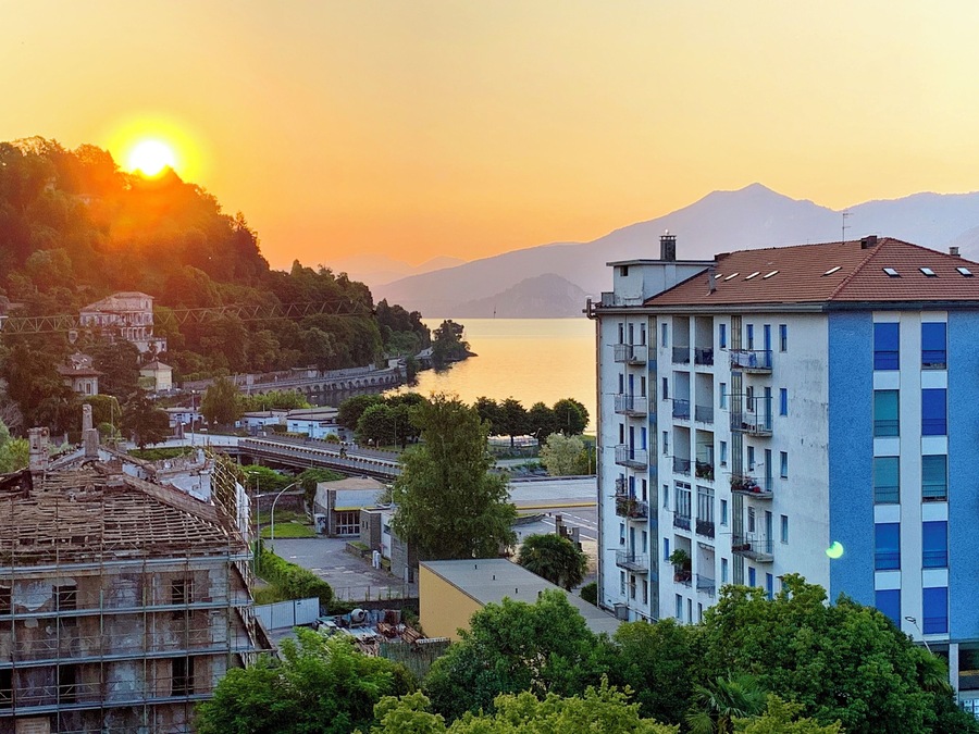 Luxurious penthouse view of sunrise Intra on Lake Maggiore. This Cordo Lorenzo CobIanchi condo has million $ views!
