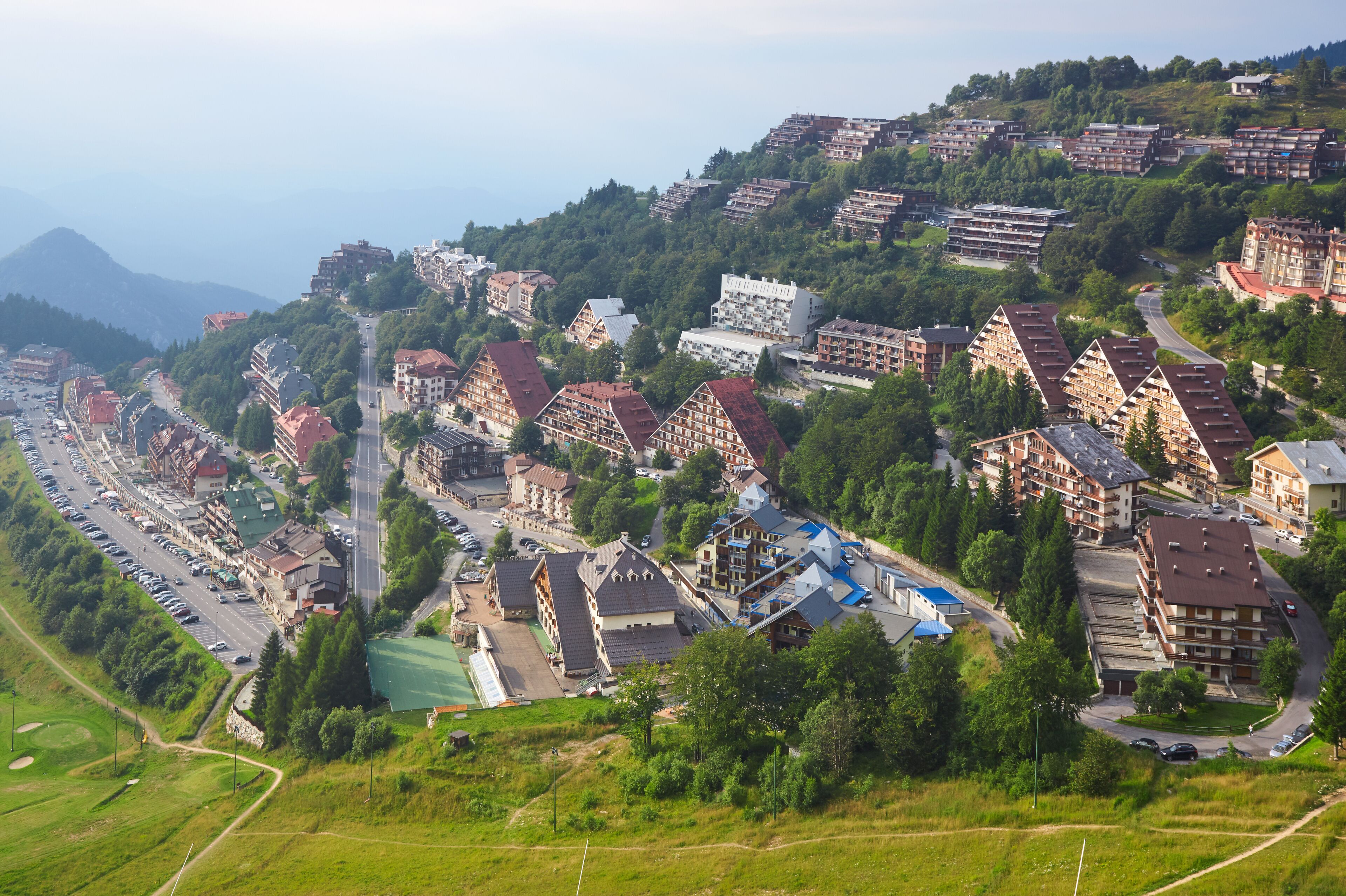 Prato Nevoso touristic town high angle view in a summer day in Prato Nevoso, Italy