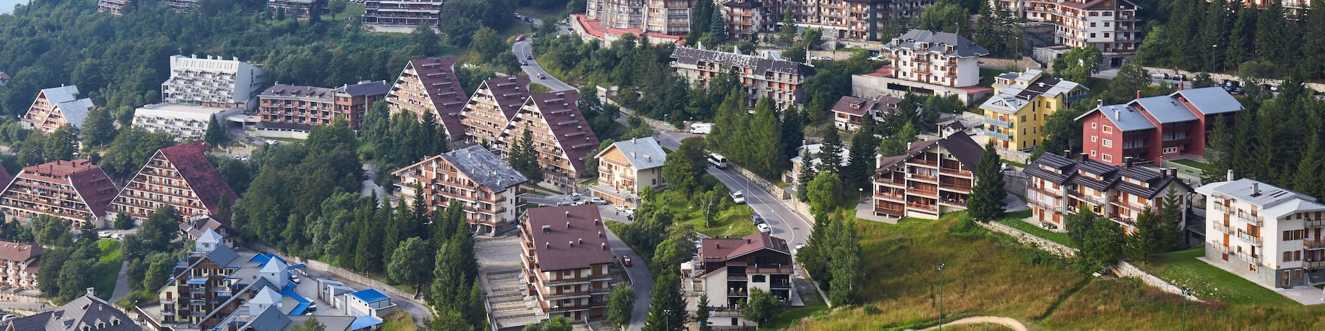 Prato Nevoso town high angle view in a summer day in Italy