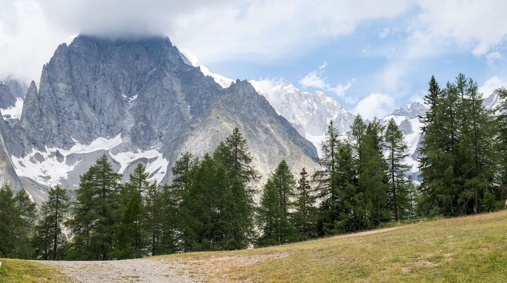 South side of the Mont Blanc massif in summertime seen from the Tour du Mont Blanc trail (TMB) at Col Checrouit