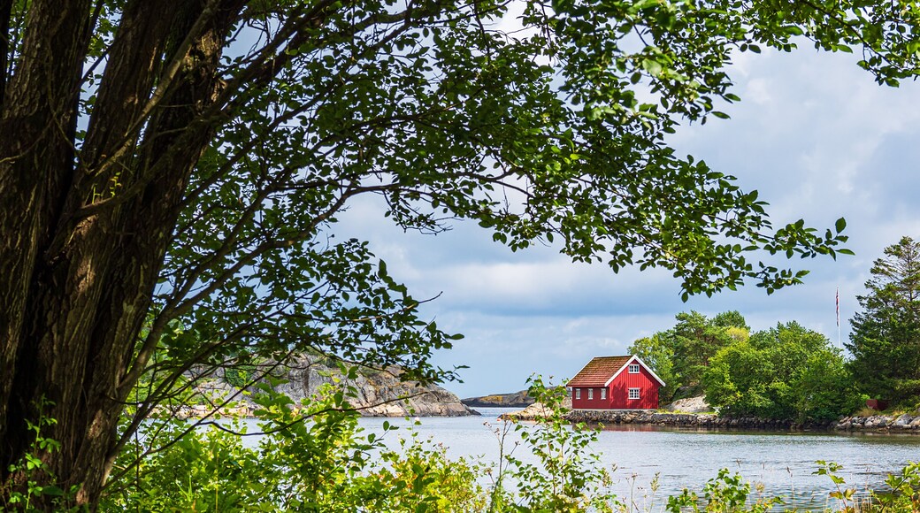 Landschaft mit Haus im Naherholungsgebiet Hasseltangen in Norwegen
