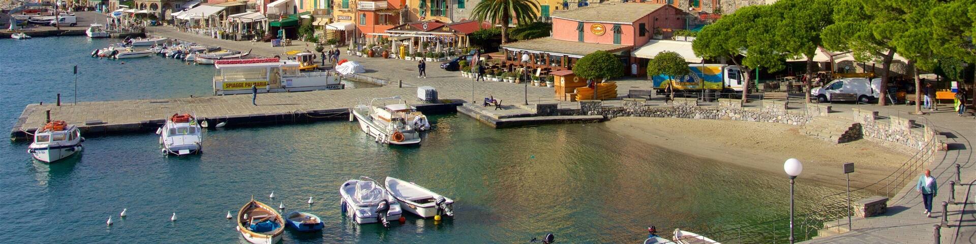 Italian Riviera which includes a coastal town and a bay or harbor