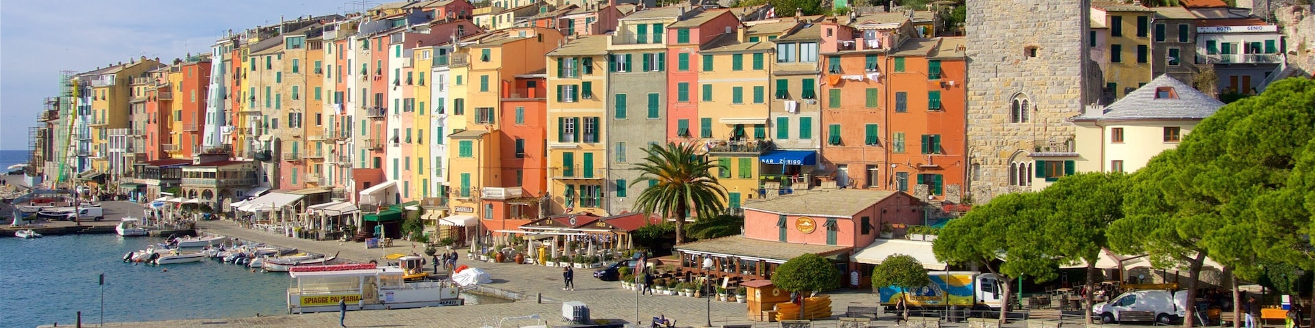 Italian Riviera which includes a coastal town and a bay or harbor