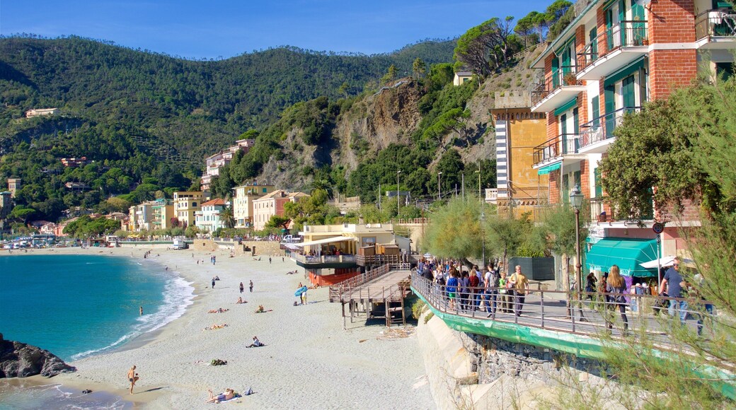 Italian Riviera featuring a coastal town and a sandy beach