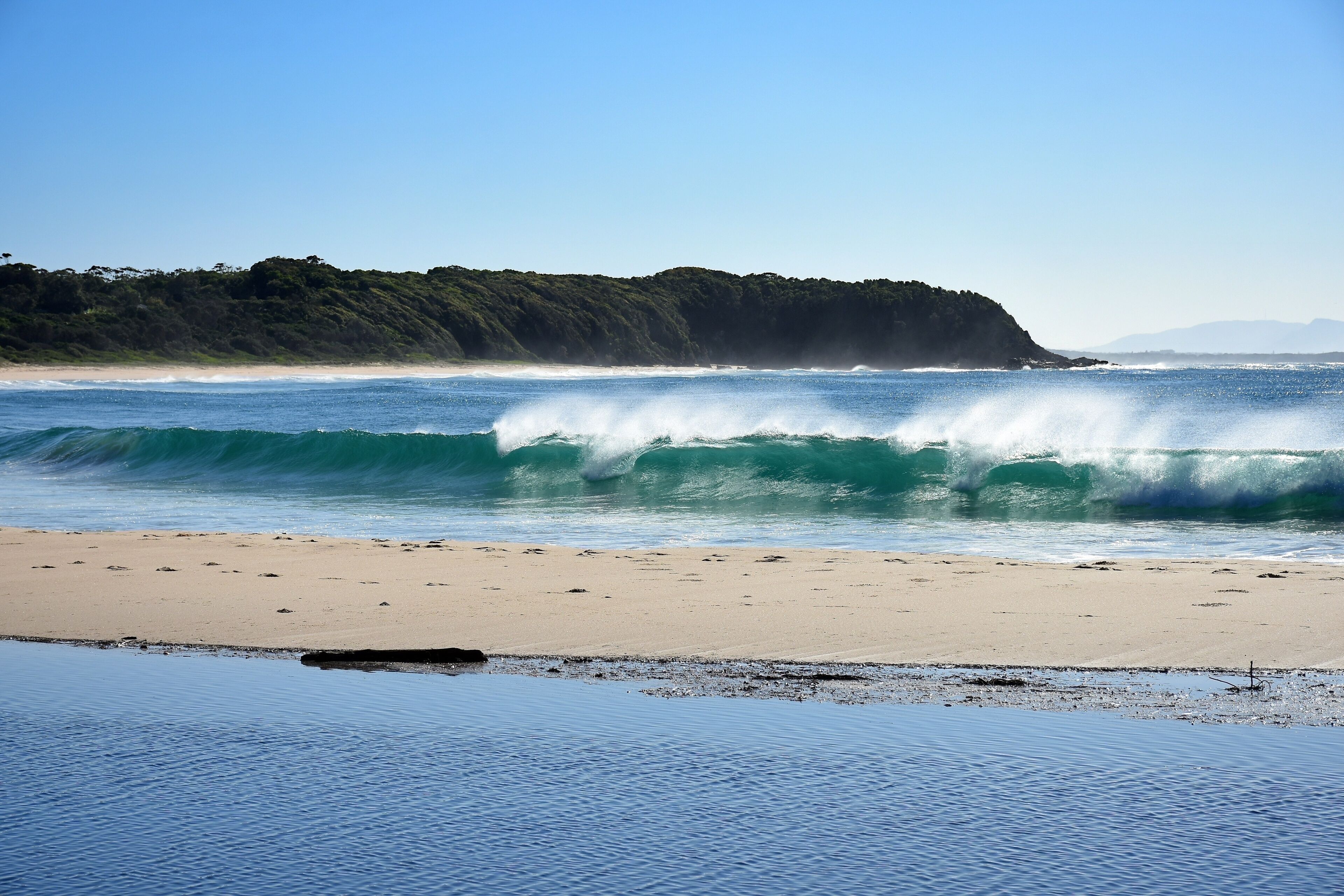 Australian Coastline Blackhead Beach with lagoon foreground