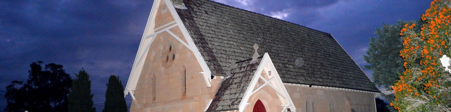St Matthias - An Anglican Church located in Denman in the northern Hunter Valley region.  As dawn was breaking (6.30am), we stumbled by this beautiful church which was lit by the full moon.