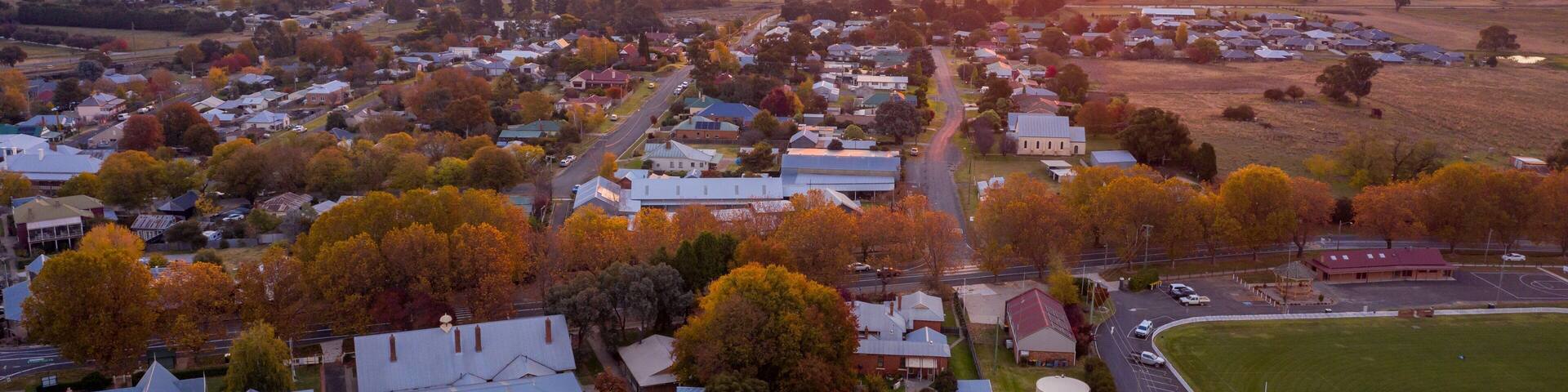 Millthorpe featuring landscape views, a small town or village and a sunset